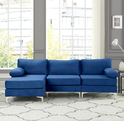 Velvet Fabric Sectional Sofa LShape Couch with Extra Wide Chaise, View more