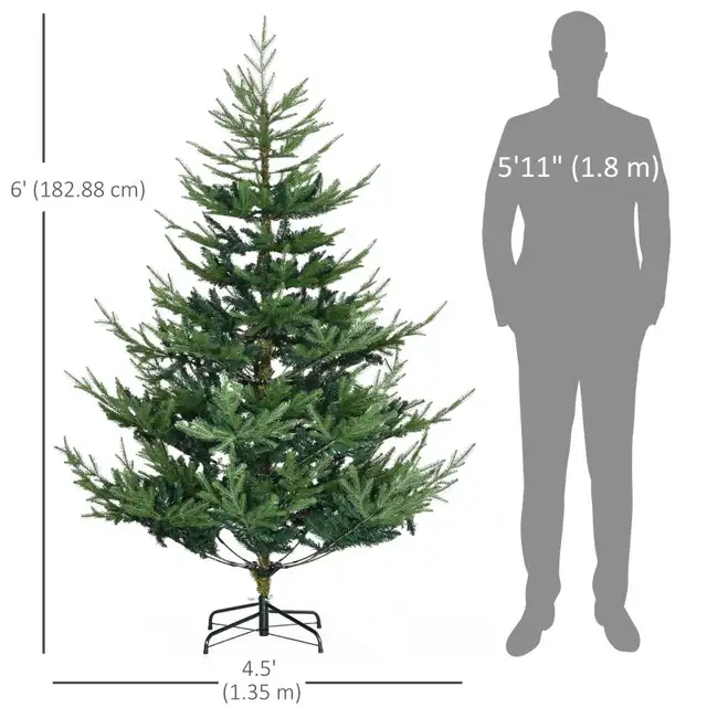 6ft Artificial Christmas Tree with Metal Base, 795 molded and la in Home Décor & Accents in Markham / York Region - Image 4
