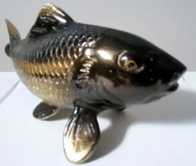 Antique Brass Carp Fish Figurine – Feng Shui Good Luck Symbol in Arts & Collectibles in London - Image 3