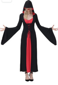 Halloween Costume Woman Witch Vintage Gothic Dress Hooded Cape R