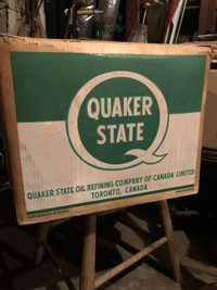 Vieille boîte , publicité huile à moteur Quaker State
