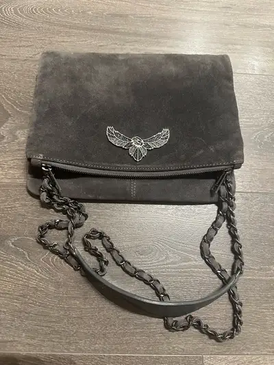 Zadig & Voltaire Suede Double-Strap Clutch Bag  Gray, View more