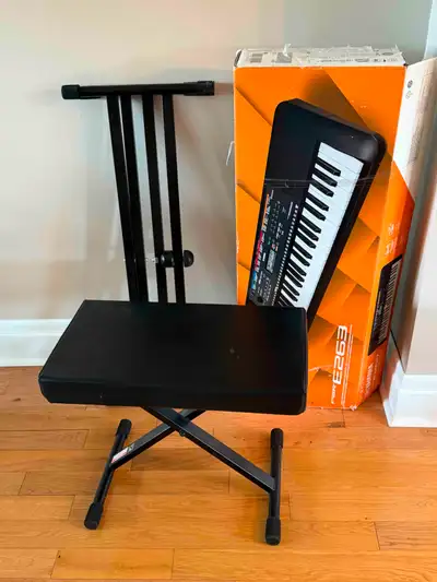 Keyboard, stand and stool, View more