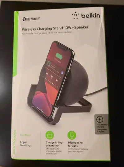 BELKIN WIRELESS CHARGER STAND WITH BLUETOOTH SPEAKER , View more