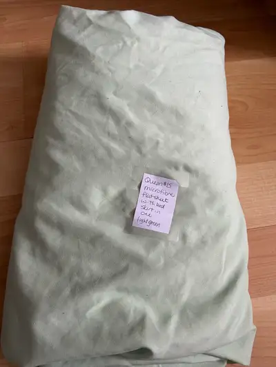 Queen flat sheet top w bed skirt bottom in one $10, microfibre, View more