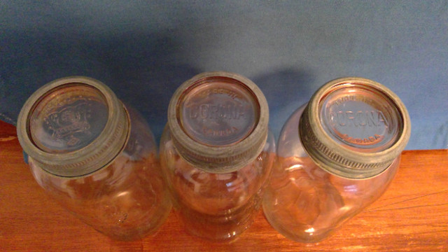 3 Vintage 70 Imperial fluid oz Glass Mason Jars Made in Canada in Arts & Collectibles in Markham / York Region - Image 2