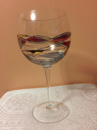 Romanian Mosaic Milano Mouth Blown Crystal Wine Large Glass