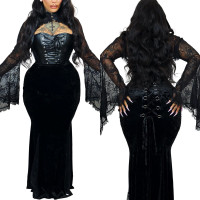 NWT Gothic Witchy Long Black Velvet Lace Corset Skirt XS