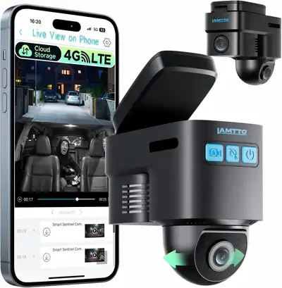 LAMTTO 4G LTE Dash Cam with Live View, Dual Dash Camera, View more