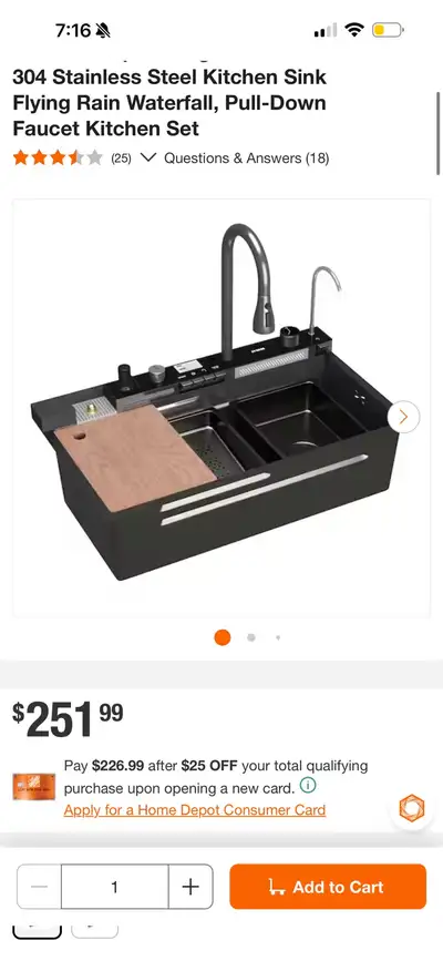 31.5 inch Drop-in Single Bowl Black Stainless Steel Kitchen Sink, View more