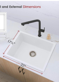 Single kitchen sink in White Granite Undermount or drop in BNIB 