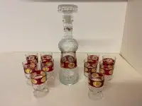 Vintage MCM Italian Glass 11 Piece Decanter Set Red and Gold