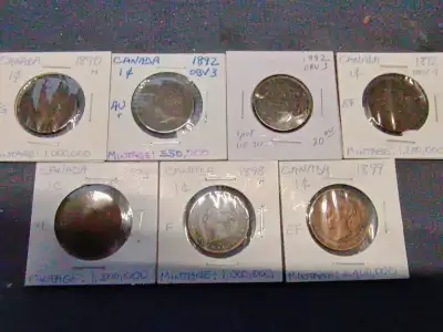 Lot of 7 Canada Large Pennies 1890-1899 Queen Victoria, View more