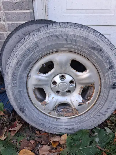 Have 2 good tires off my 04 Jeep Liberty. They are 235/70 R16 M&S with lots of tread left. Both hold...