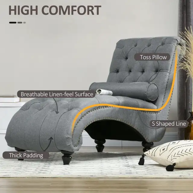 Button Tufted Chaise Lounge Chair Indoor Upholstered Lounge Chai in Chairs & Recliners in Markham / York Region - Image 5