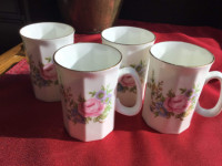 Vintage Crown Ceramic Floral Ortagonal Tea Coffee Mugs set of 4