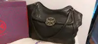 Tory Burch black leather purse sacoche en cuir noir hand bag
