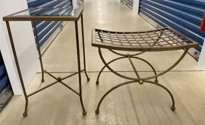 Vintage Bombay Company Gold Metal Lattice-Top Bench & Stand, View more