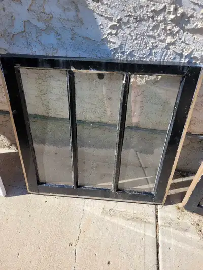 3 antique glass/wood frame windows. Approx 24 inch by 24 inch. Each has 3 small panes of glass. 2 of...