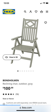 2 Grey Wooden IKEA outdoor chairs to sell