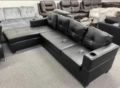 Leather Black 4 Seater Sectional Couch, View more