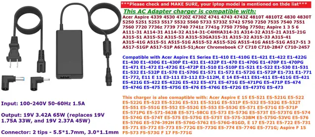Laptop Charger for Acer Aspire 3 A315 A314 A317, Aspire 5 E15 N1 in Laptop Accessories in City of Toronto - Image 2