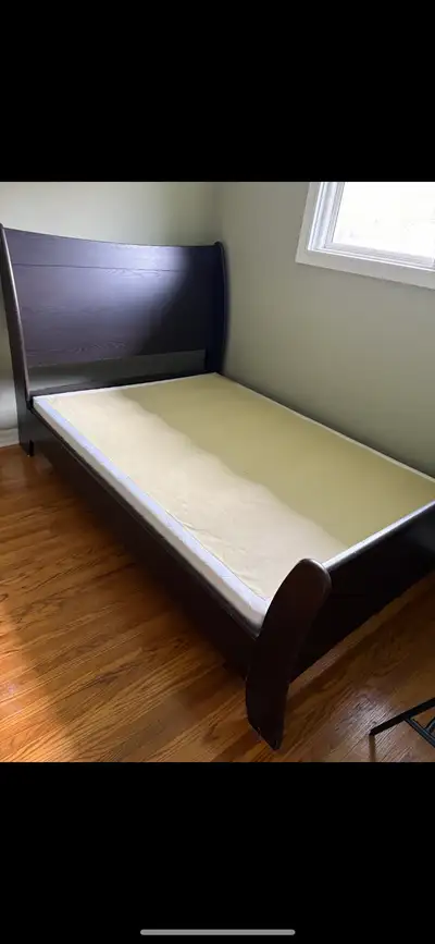 Double dark wood bed frame with boxspring, View more