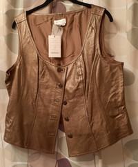 NEW with tags - GOLD LEATHER LINED VEST COLDWATER CREEK -Size 18