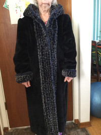 Faux Fur Long  Coat * Size 8-10 * Hood *REDUCED