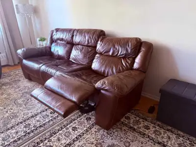 Used Brown Leather Reclining Sofa Set (3+3), View more