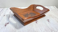Wood Serving Tray with Carved Handles, "Give Us This Day Our Dai