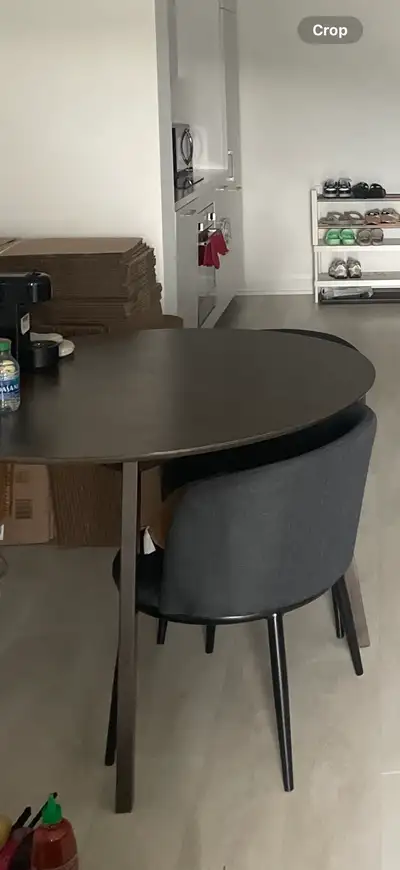 structube round dining table with two chairs, View more