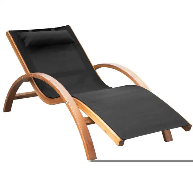 Outdoor Wood Chaise Lounge Chair Recliner Patio Camping with Hea in Patio & Garden Furniture in Markham / York Region - Image 3