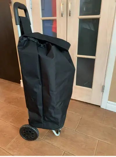 Sac de magasinage avec grosses roulettes solides peu utilisé Noir, imperméable Grande capacité, Env....