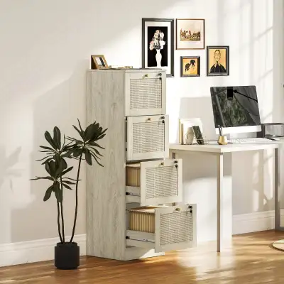 Oak 4 Drawer Filing Cabinet with Lock, Boho File Cabinet, View more