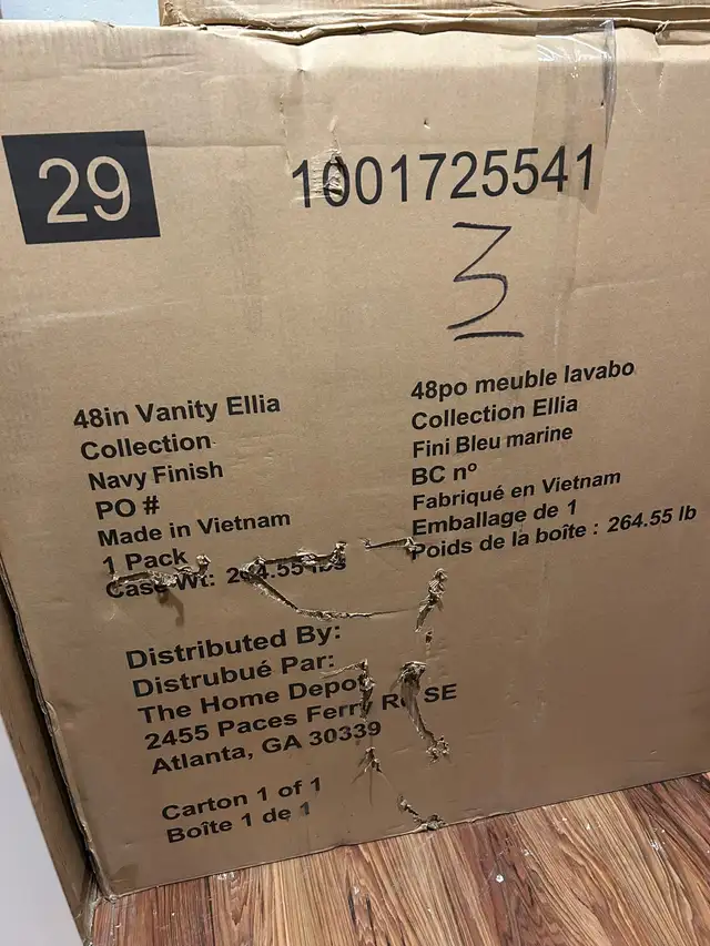 48” Navy Bathroom Vanity, Carrera Stone Top – BOXED NEW in Cabinets & Countertops in Oakville / Halton Region - Image 3