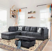 New Stylish-4 Piece Sectional Set in Grey Velvet Clearance