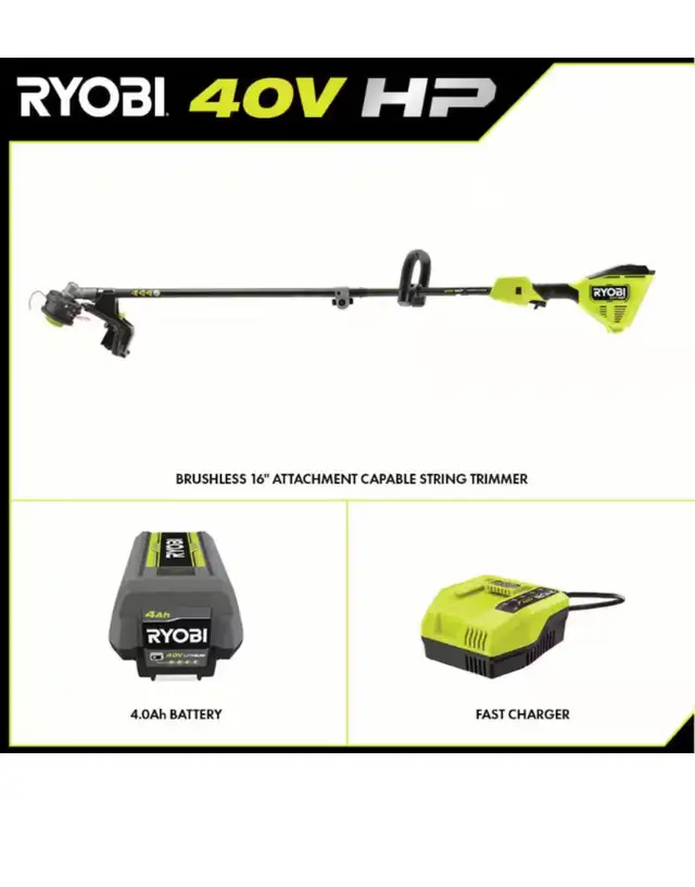 RYOBI 40V HP Brushless 16 in. Cordless Attachment Capable String in Lawnmowers & Leaf Blowers in Hamilton - Image 4