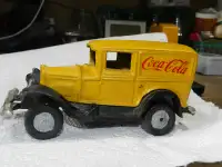 Vintage Cast Iron Coca Cola Car Yellow Model T Style Delivery Tr