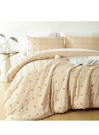 Beige Comforter, Jacquard Tufts Pom Pom Twin Comforter Set for G