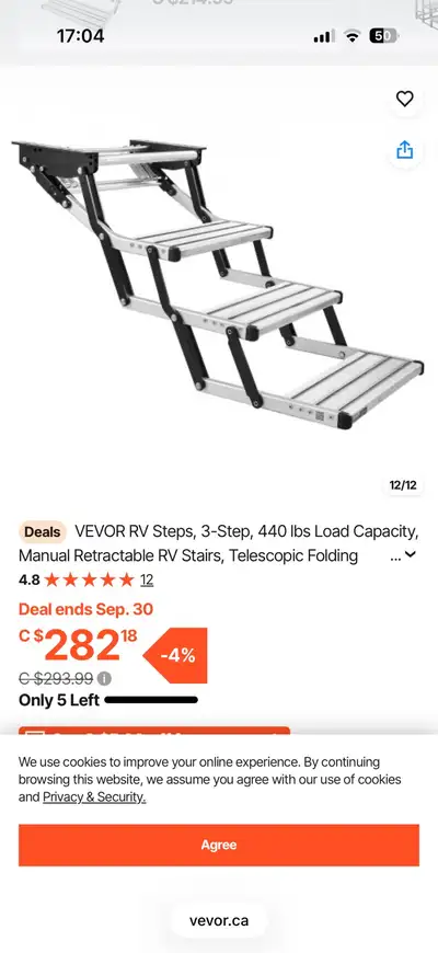 Upgrade your camper with these VEVOR 3-step manual retractable RV stairs, which are in excellent pre...