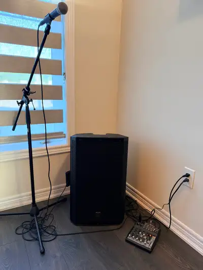 EV 1000w speaker, Shure SM 58 mic, Behringer mixer, View more