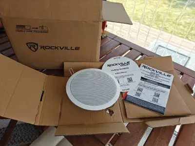 A total of 12 of Rockville CCL6T 6.5" diameter ceiling speakers in white for office/business/restaur...