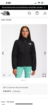 North Face Girls Jacket Medium size 10