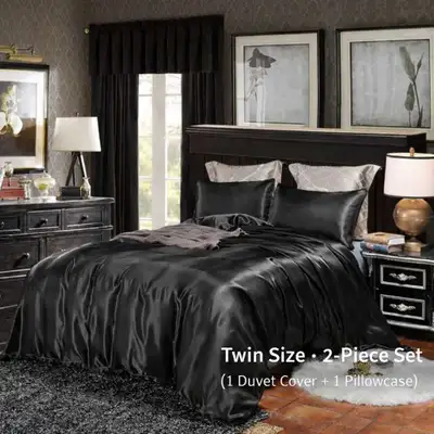 Erosebridal Black Satin-Like Duvet Cover Set Twin | 2-Piece , View more