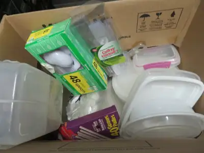 Box of  Plastic Ware -Great for Camping /at the Cabin/Picnics, View more