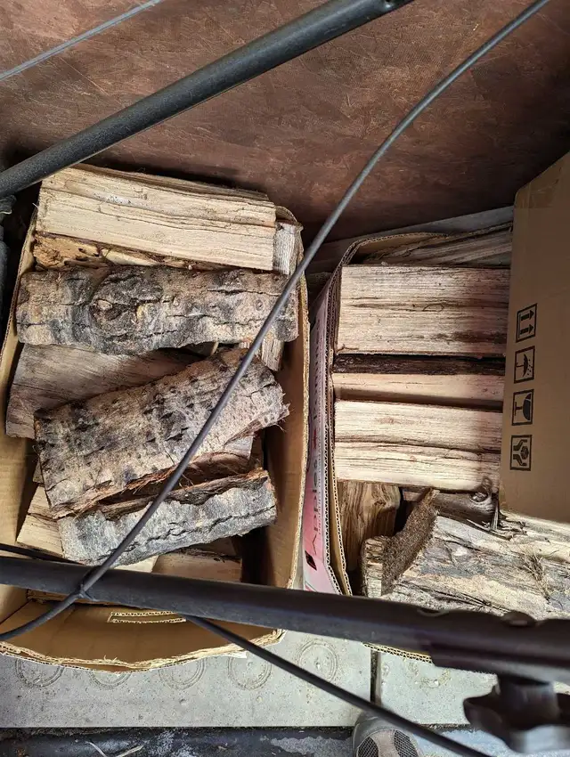 3boxes of dried up chopped firewood