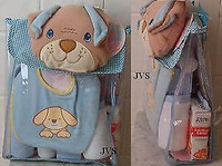Baby doll accessories in animal pouch & Wooden Birthday Cake