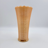 Vintage Peach Luster Fire King Milk Glass Vase With Ribbed Desig