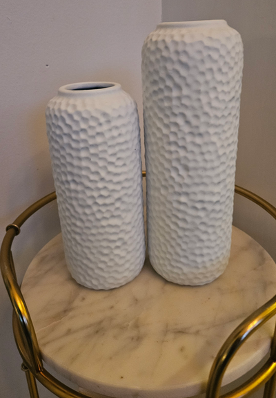 Set of 2 White Textured Ceramic Vases, View more